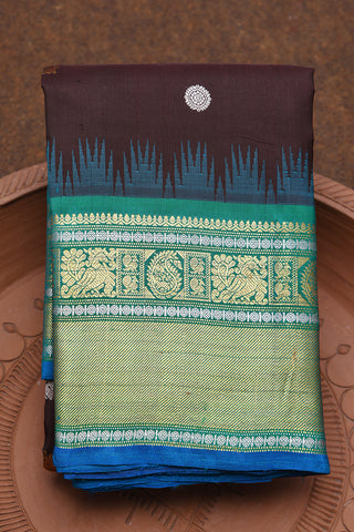 Peacock And Floral Zari Motifs Plum Brown Gadwal Silk Saree