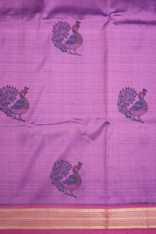 Zari Border With Peacock Printed Purple Kanchipuram Silk Saree