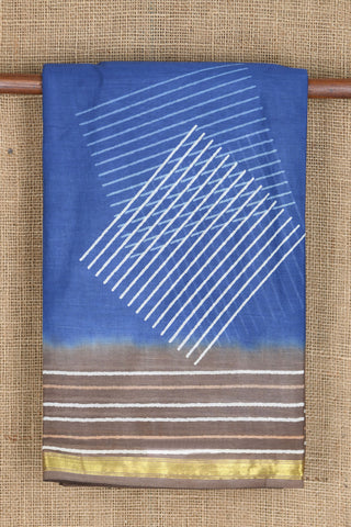 Zari Border With Stripes Aegean Blue Printed Ahmedabad Cotton Saree