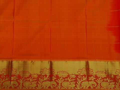 Zari Border With Traditional Buttas Bright Orange Kanchipuram Silk Unstitched Pavadai Sattai Material