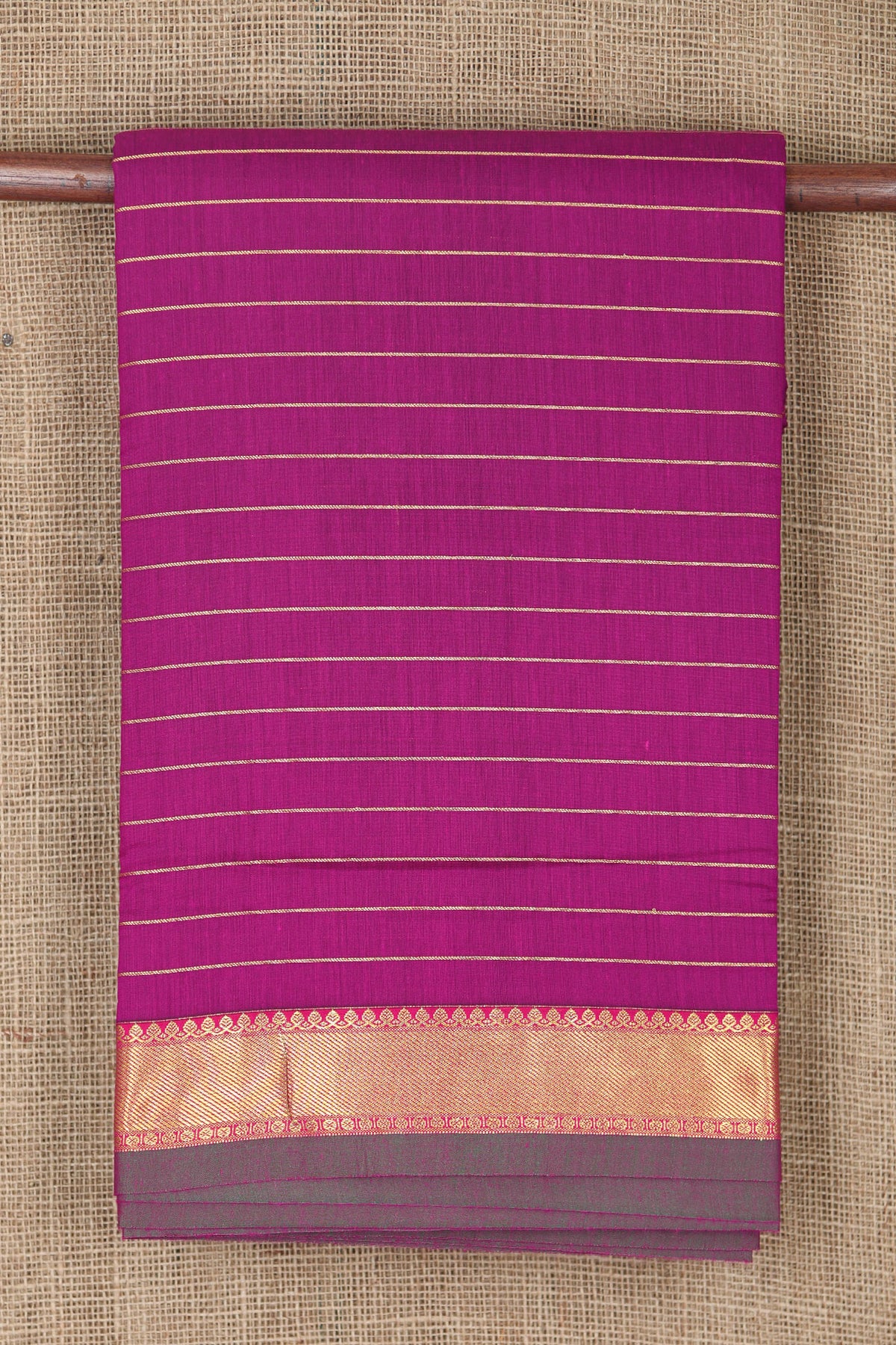 Zari Border With Veldhari Stripes Magenta Purple Apoorva Nine Yards Cotton Saree