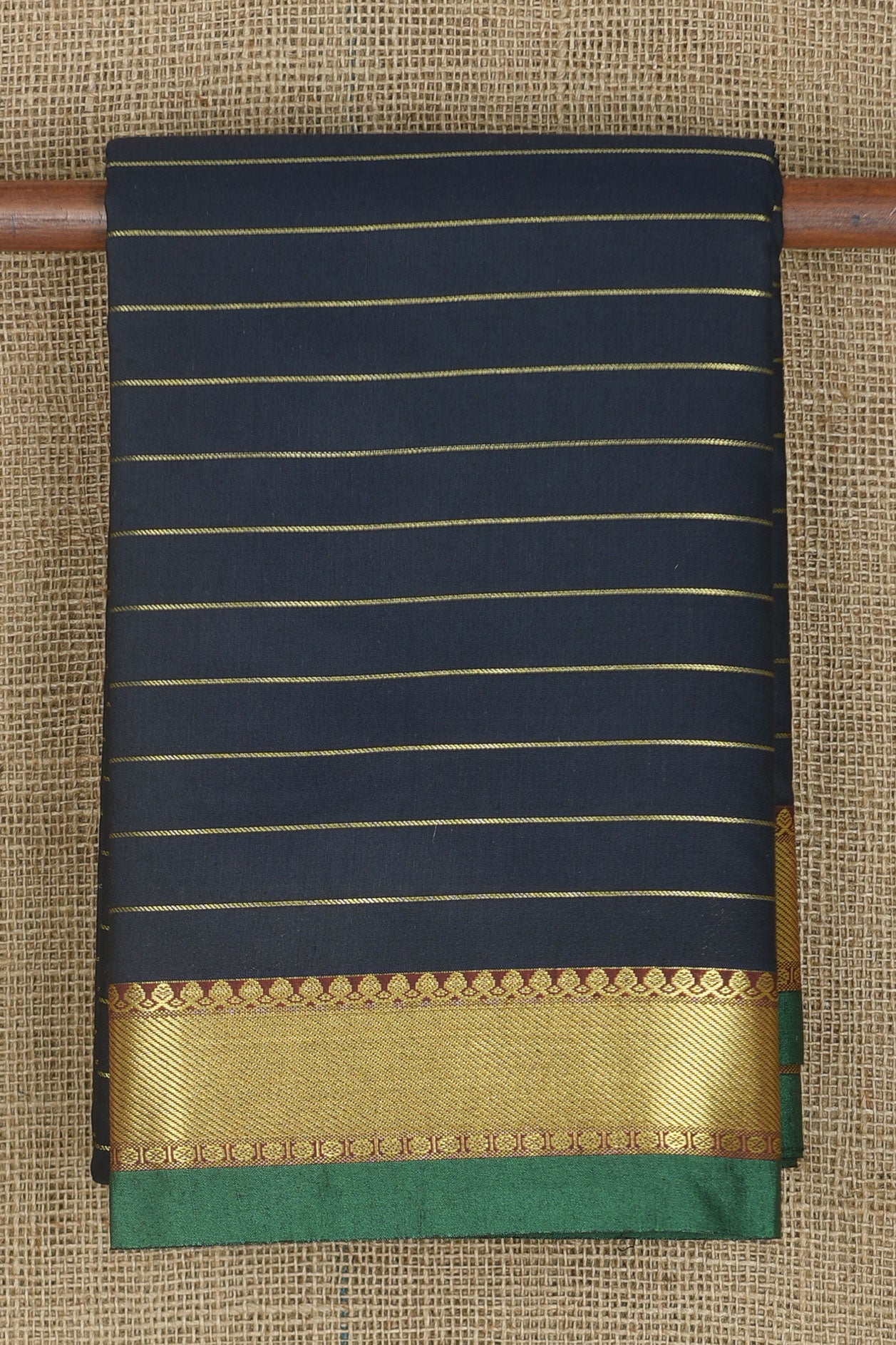 Zari Border With Veldhari Stripes Navy Blue Apoorva Cotton Saree