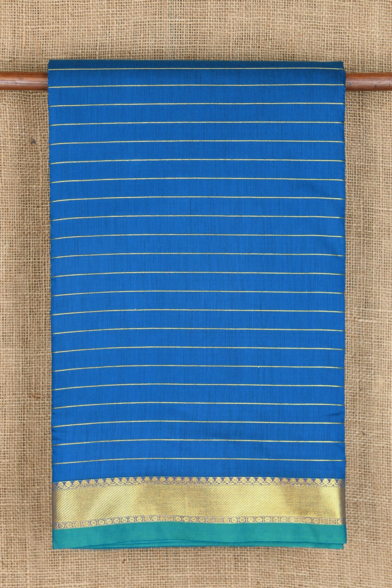 Zari Border With Veldhari Stripes Peacock Blue Apoorva Nine Yards Cotton Saree