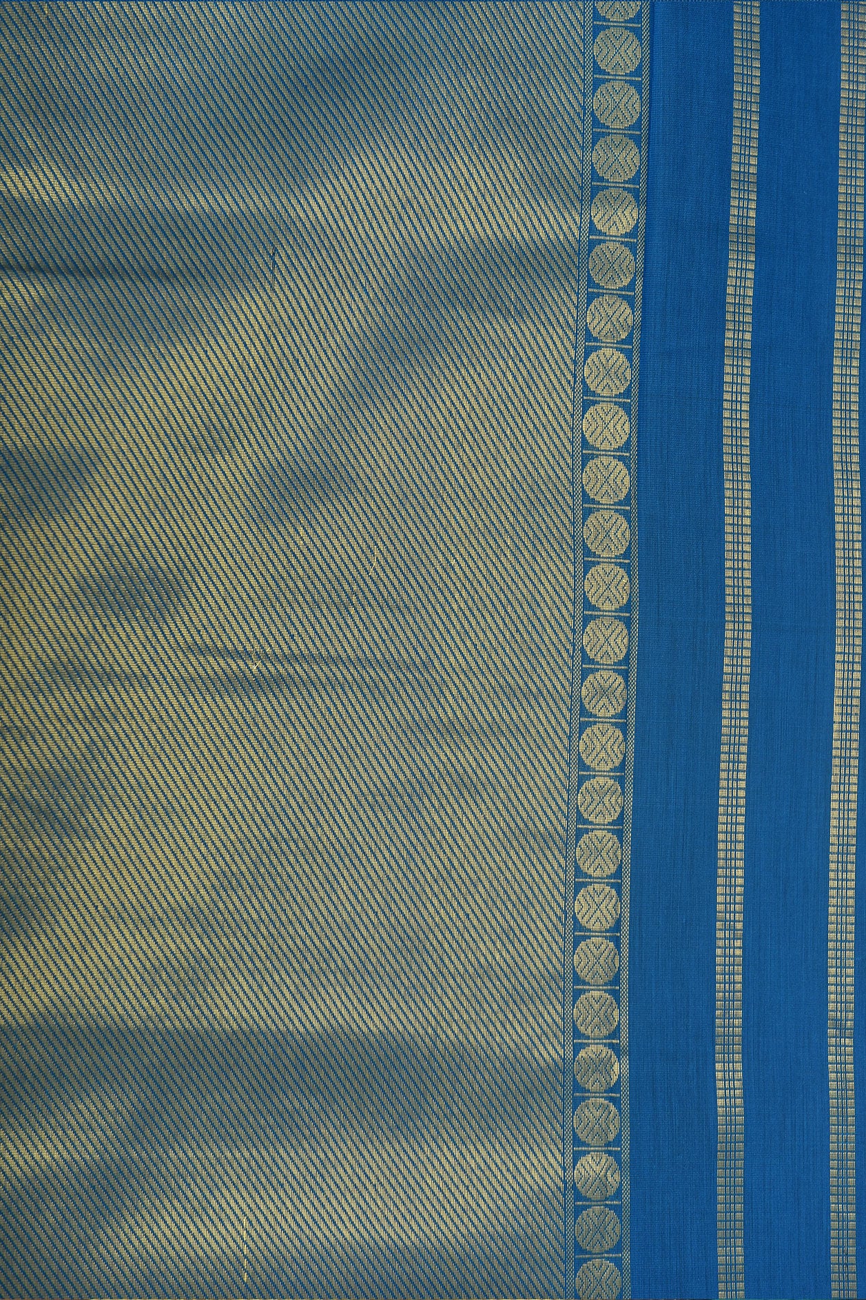 Zari Border With Veldhari Stripes Peacock Blue Apoorva Nine Yards Cotton Saree