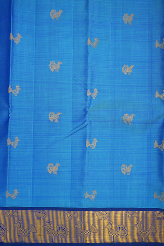 Zari Buttas Cerulean Blue Kanchipuram Silk Saree