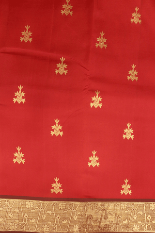 Zari Buttas Chilli Red Kanchipuram Silk Saree