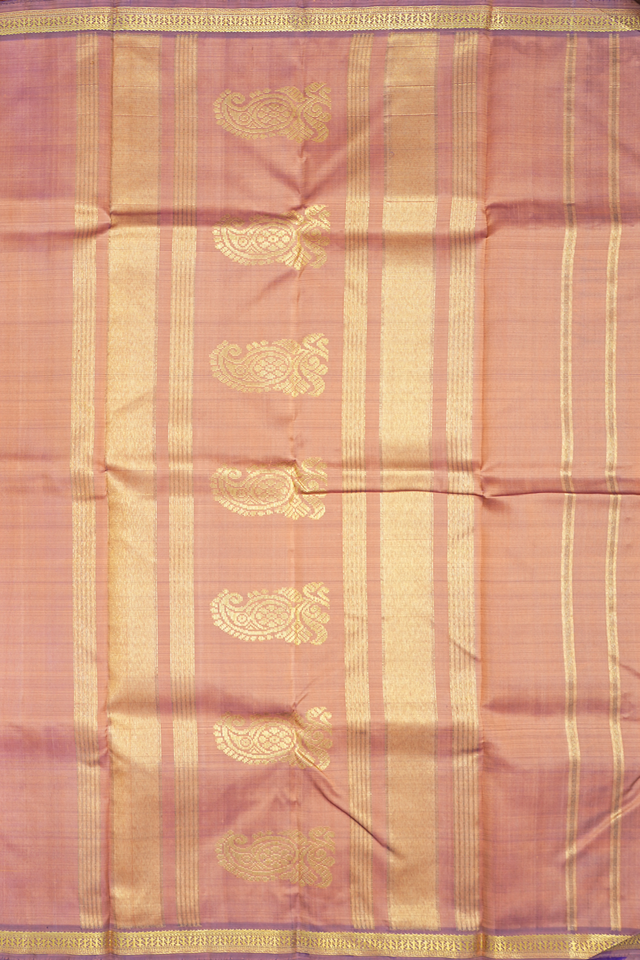 Stripes Buttas Pastel Orange Kanchipuram Silk Saree