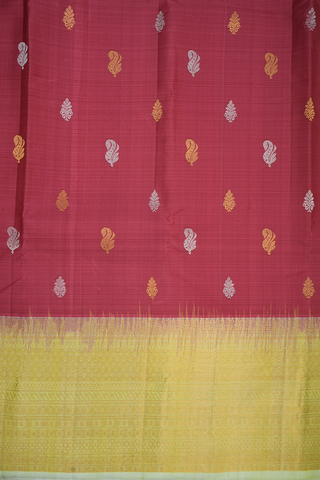 Zari Buttas Dark Brick Red Kanchipuram Silk Saree