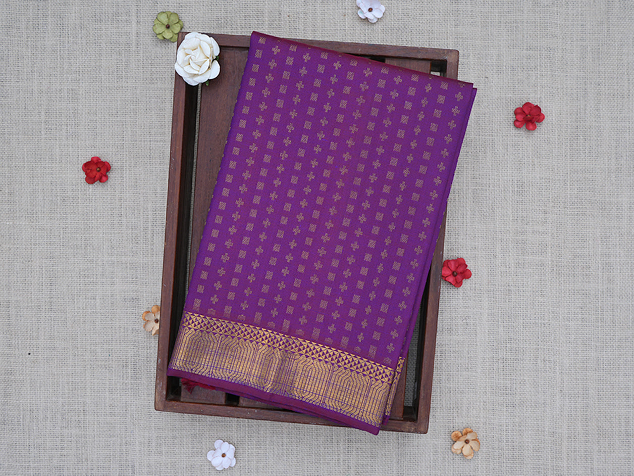 Zari Buttas Purple Kanchipuram Unstitched Blouse Material