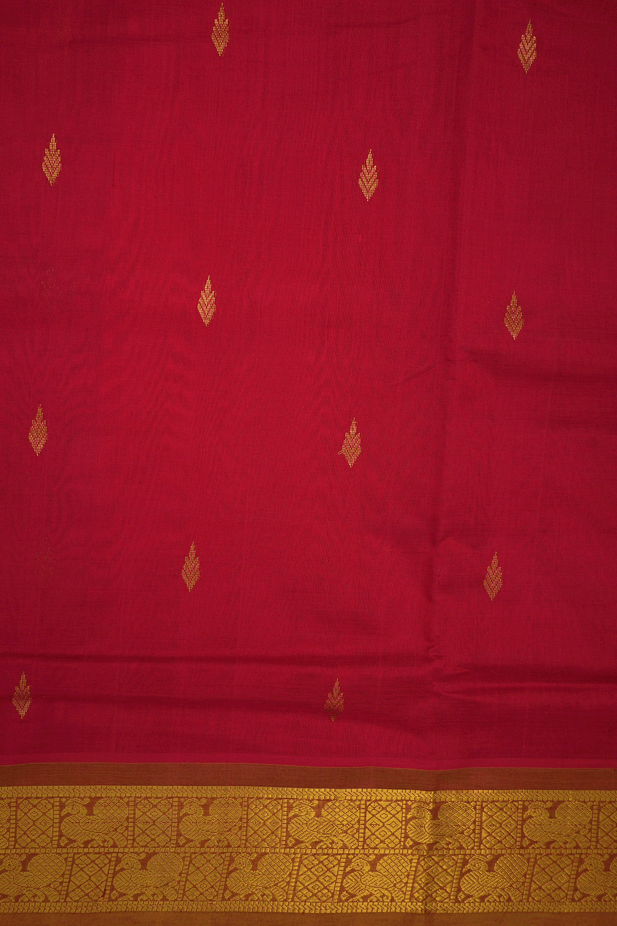 Zari Buttas Scarlet Red Traditional Silk Cotton Saree