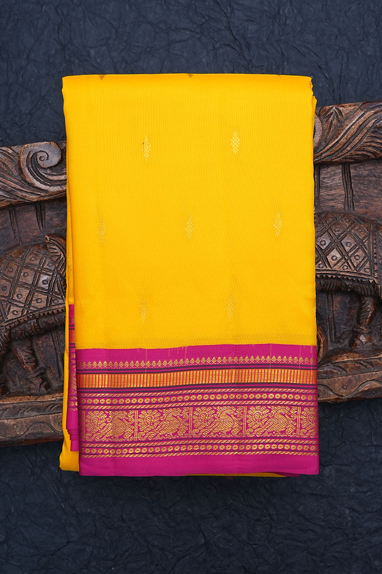 Zari Buttis Royal Yellow Kanchipuram Silk Saree
