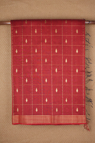 Zari Checked Crimson Red Maheswari Silk Cotton Saree