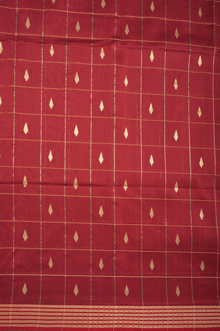 Zari Checked Crimson Red Maheswari Silk Cotton Saree