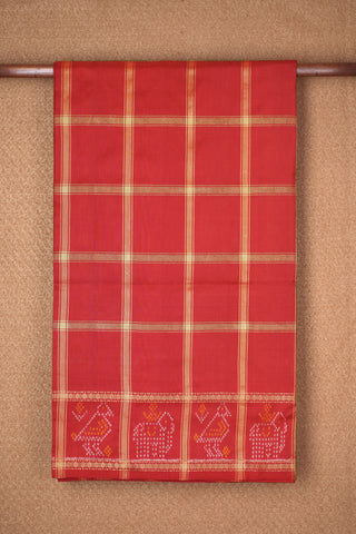 Zari Checked Crimson Red Pochampally Silk Saree