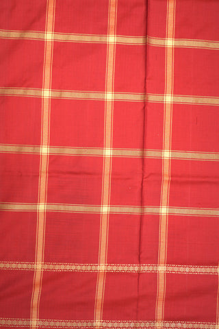 Zari Checked Crimson Red Pochampally Silk Saree
