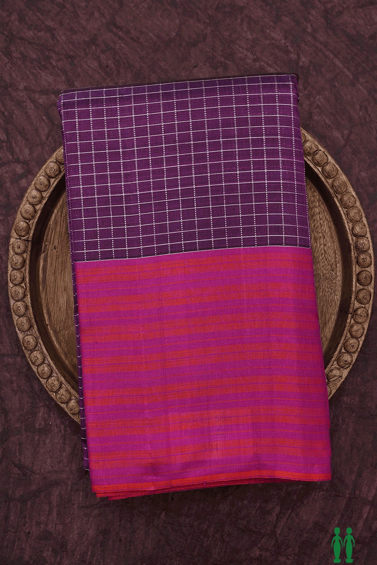 Zari Checked Design Plum Purple Kanchipuram Silk Saree
