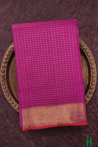 Zari Checked Design Deep Magenta Kanchipuram Silk Saree