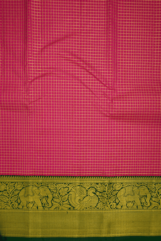 Zari Checked Design Rose Red Kanchipuram Silk Saree