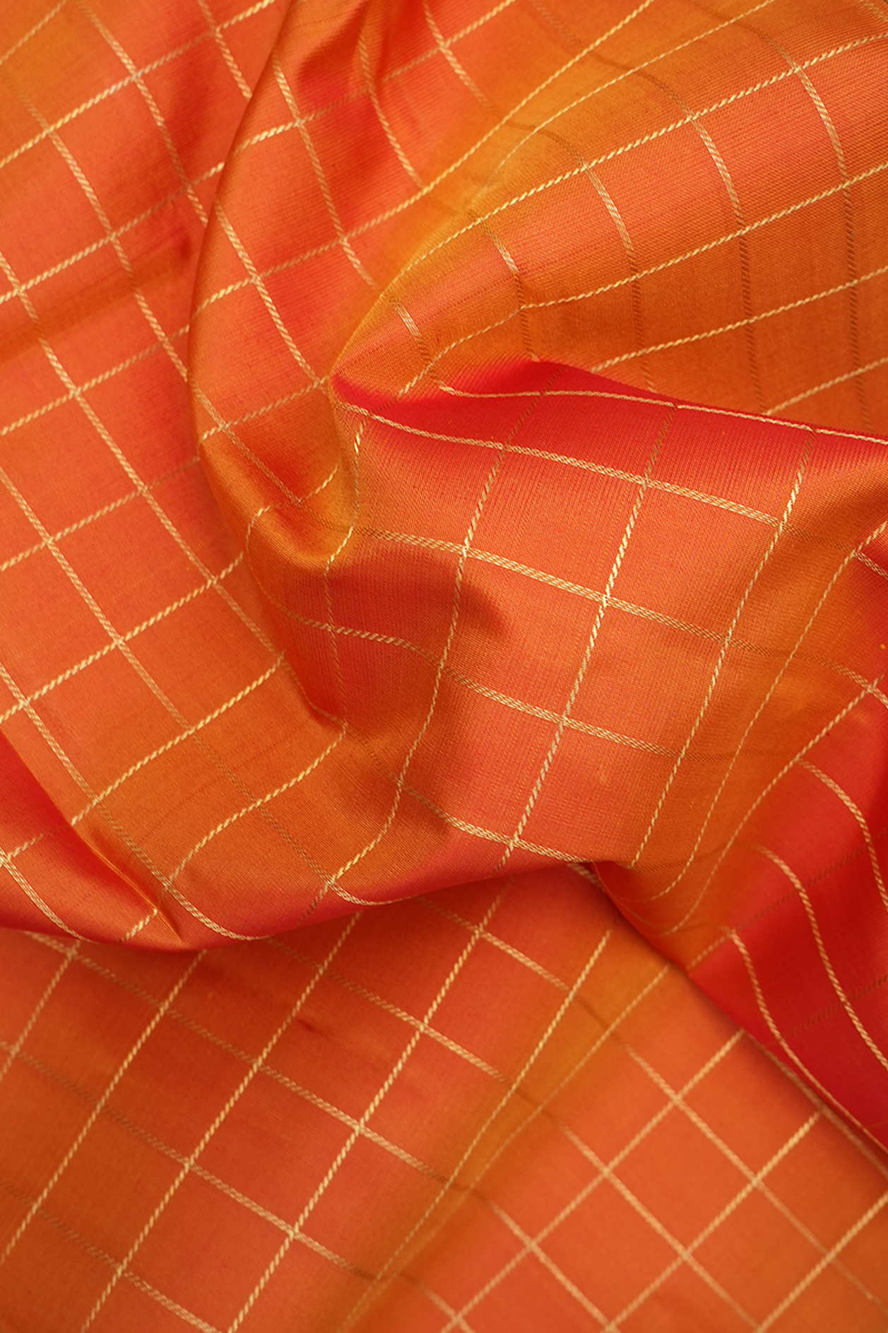 Zari Checked Design Royal Orange Kanchipuram Silk Saree