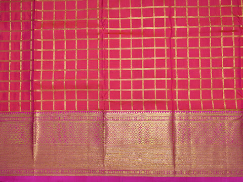 Zari Checked Hot Pink Unstitched Pavadai Sattai Material