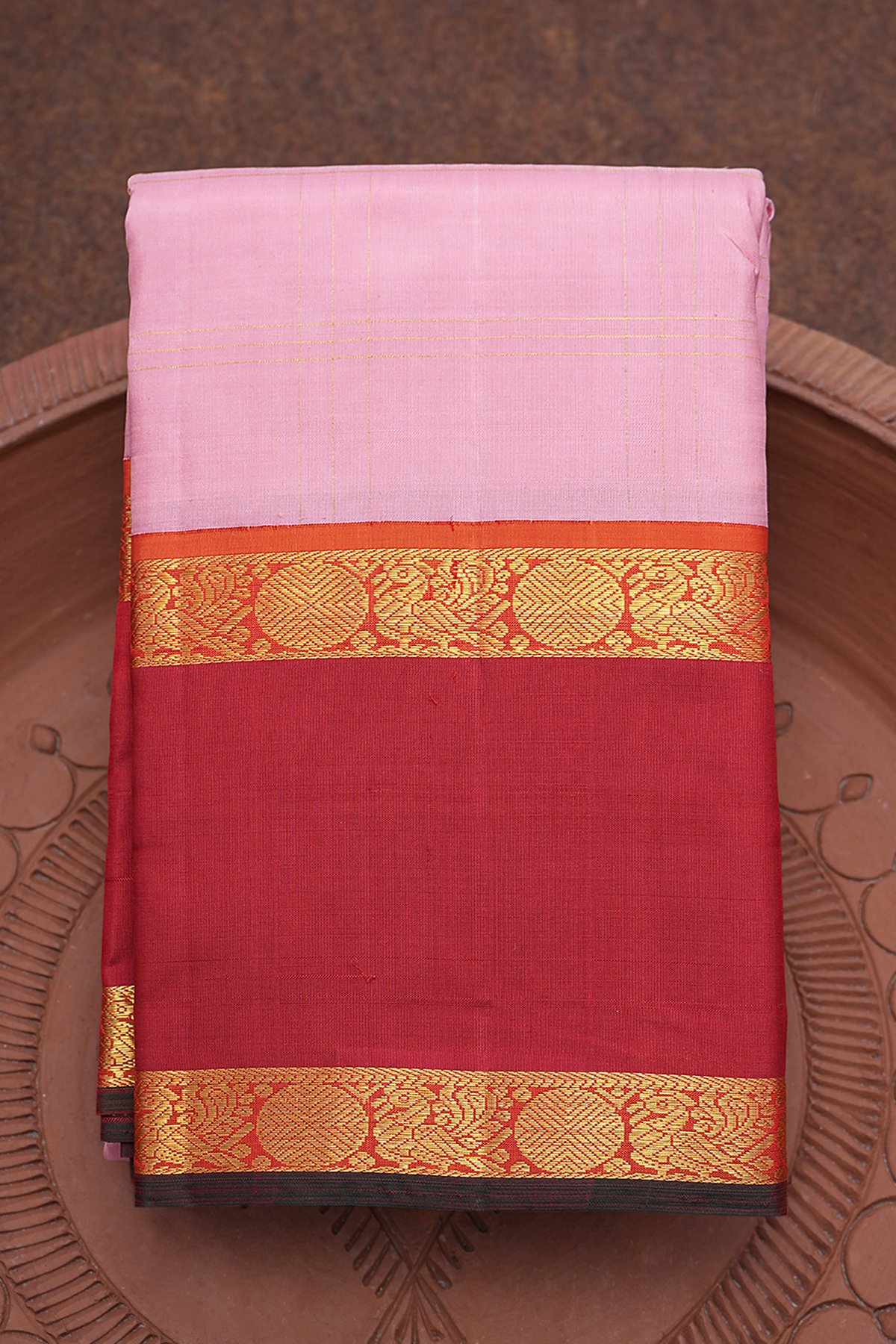 Zari Checked Pink Kanchipuram Silk Saree
