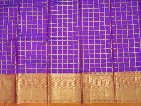 Zari Checked Purple Unstitched Pavadai Sattai Material
