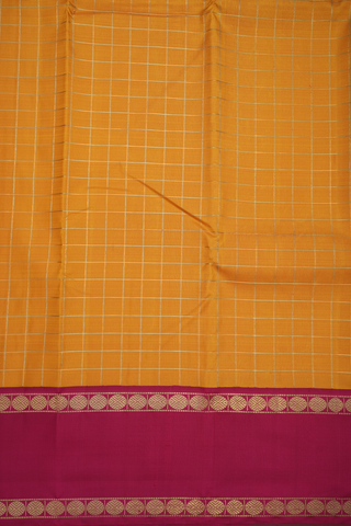Zari Checked Saffron Yellow Kanchipuram Silk Saree