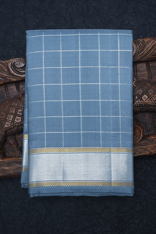 Zari Checks Design Stone Blue Kanchipuram Silk Saree