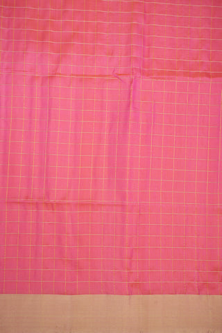 Zari Checks With Ikat Pallu Pink Soft Silk Saree