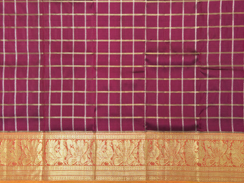 Zari Checks Plum Purple Kanchipuram Silk Unstitched Pavadai Sattai Material