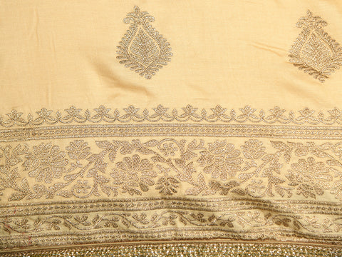 Zari Embroidered Floral Cream Chanderi Cotton Unstitched Salwar Material