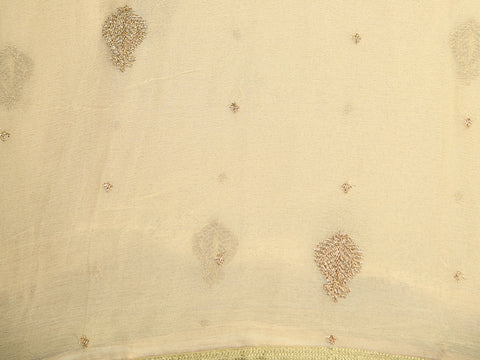 Zari Embroidered Floral Cream Chanderi Cotton Unstitched Salwar Material