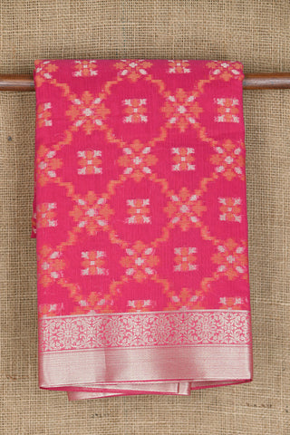 Zari Floral Border With Geometric Pattern Magenta Pink Semi Kota Cotton Saree