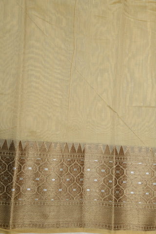 Zari Floral Border With Triangle Printed Beige Semi Kota Cotton Saree