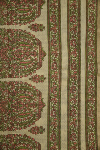 Zari Floral Border With Triangle Printed Beige Semi Kota Cotton Saree
