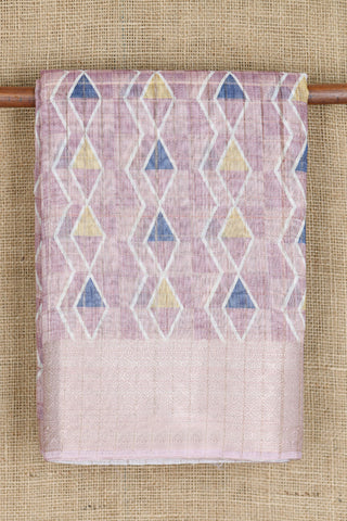 Zari Border With Geometric Pattern Printed Mauve Purple Chanderi Linen Saree