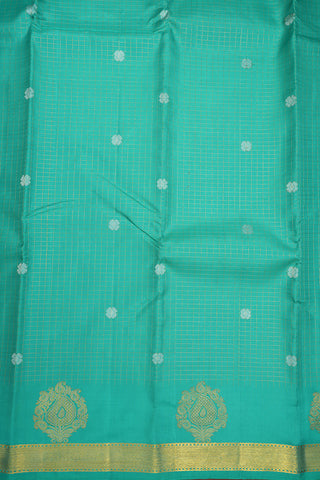 Zari Motifs And Checks Sea Green Kanchipuram Silk Saree