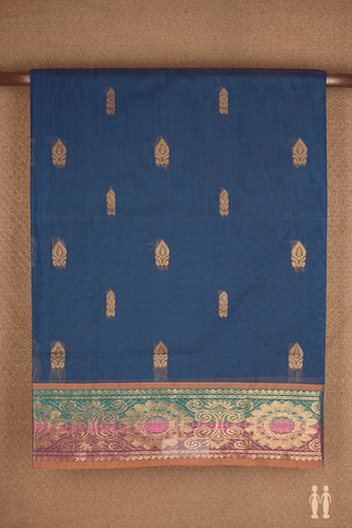 Zari Motifs Prussian Blue Venkatagiri Cotton Saree