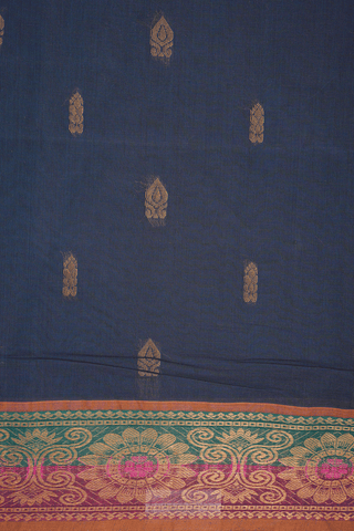 Zari Motifs Prussian Blue Venkatagiri Cotton Saree