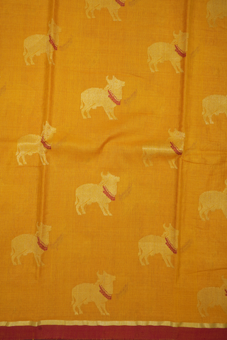 Cow Zari Motifs Saffron Yellow Tussar Silk Saree