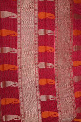 Zari Rudraksh Border With Geometric Pattern Magenta Pink Semi Kota Cotton Saree