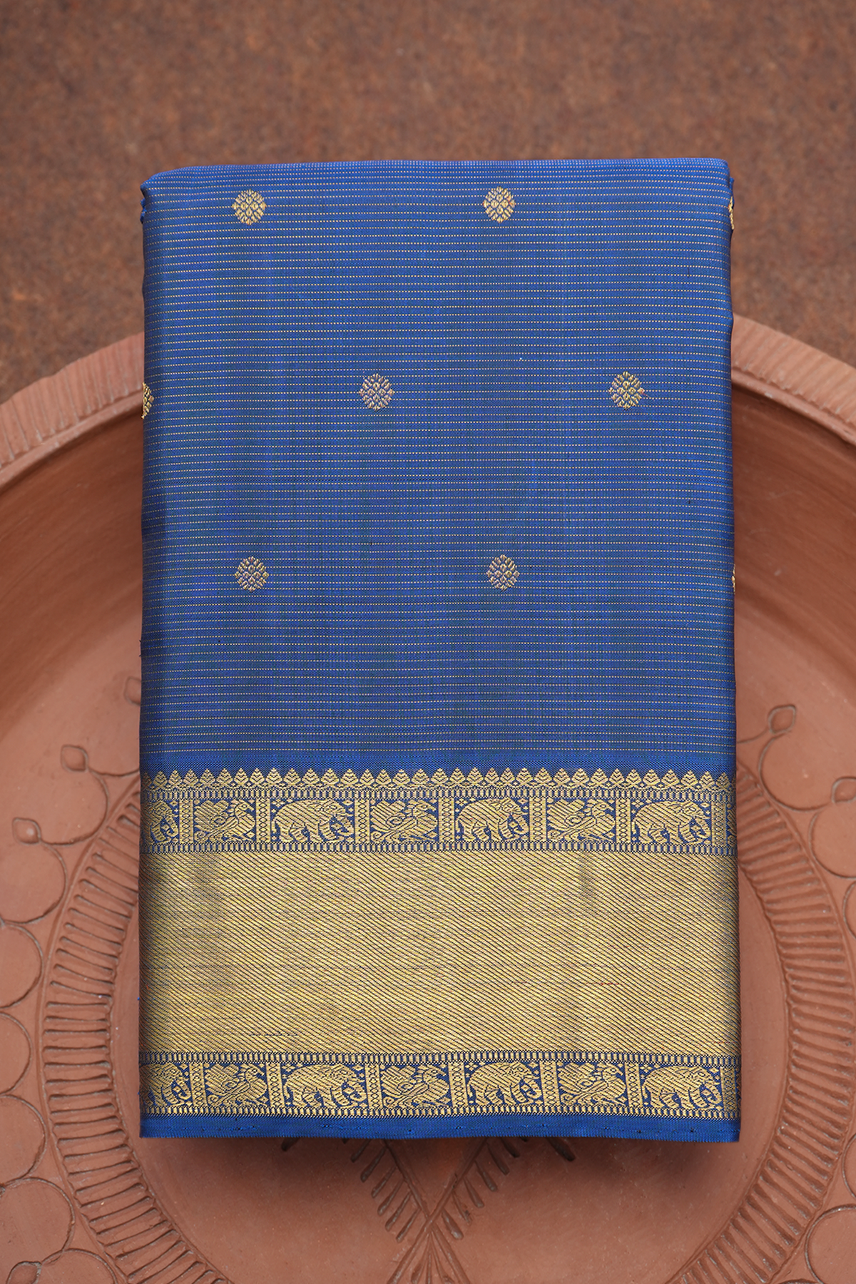 Zari Stripes And Motifs Capri Blue Kanchipuram Silk Saree