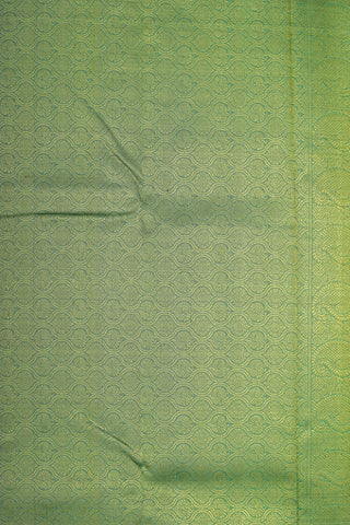 Zari Stripes Border With Thread Work Allover Pattern Lime Green And Blue Kanchipuram Silk Saree