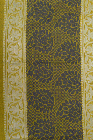Zari Stripes Contrast Border With Plant Motif Honey Yellow Kora Silk Cotton Saree