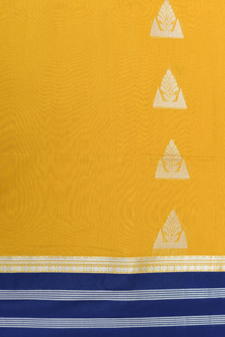 Zari Stripes Contrast Border With Plant Motif Mustard Yellow Kora Silk Cotton Saree