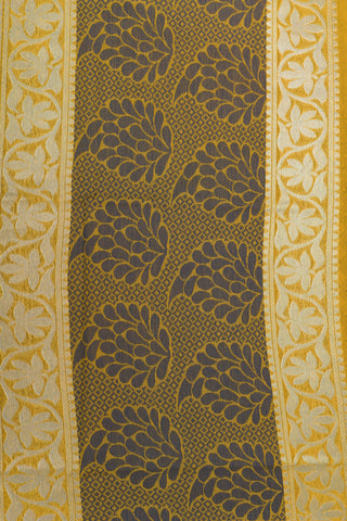 Zari Stripes Contrast Border With Plant Motif Mustard Yellow Kora Silk Cotton Saree