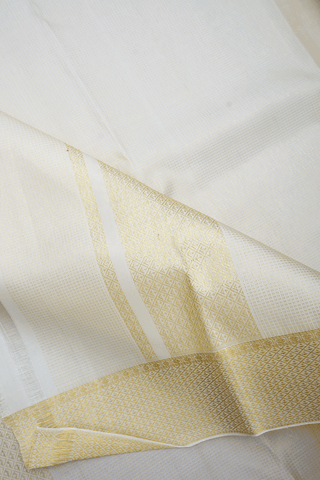 Zari Stripes Design Egg White Silk Dhoti With Angavastram Set