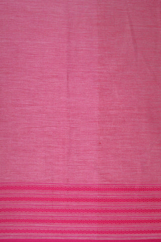 Zig Zag Big Border In Plain Pastel Pink Bengal Cotton Saree