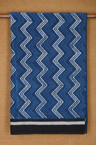 Zig Zag Design Aegean Blue Jaipur Printed Cotton Saree