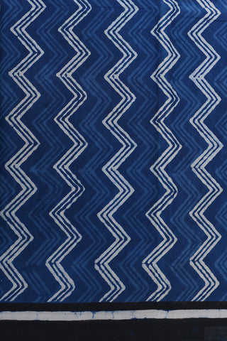 Zig Zag Design Aegean Blue Jaipur Printed Cotton Saree